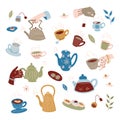 Seamless Pattern with Tea Elements. Background with Teapots, Cups and Sweets. Royalty Free Stock Photo